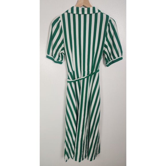 Boden Women's Sz. 8 Green & White Stripe Midi Button Down Dress - Picture 6 of 6
